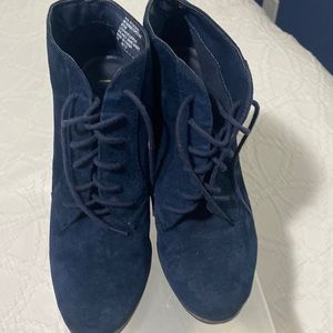 Dark denim blue tie up boots